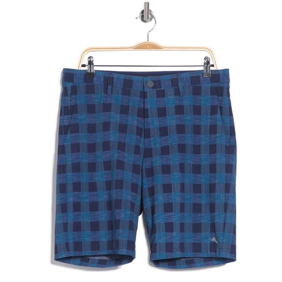Tommy Bahama Mens Blue Checked Pockets Hybrid Bermuda Long Shorts Sz 30 New - Picture 4 of 11